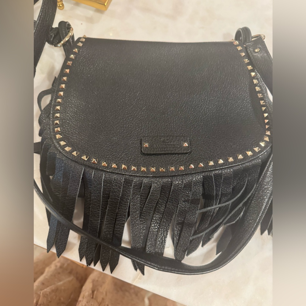 Authentic Valentino Black Fringe Studded Women's Bag